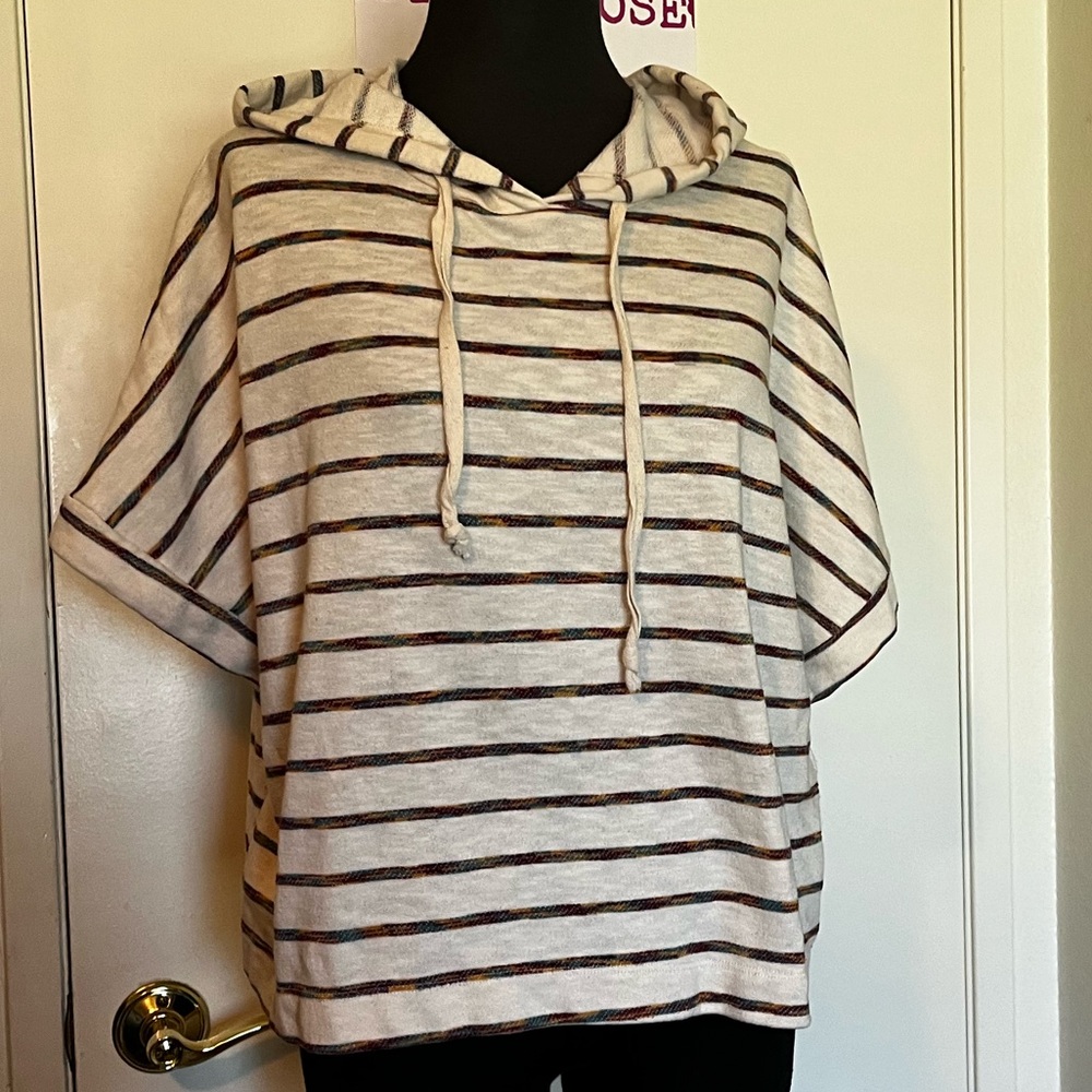 Boho Striped Cropped Short Sleeve Hoodie